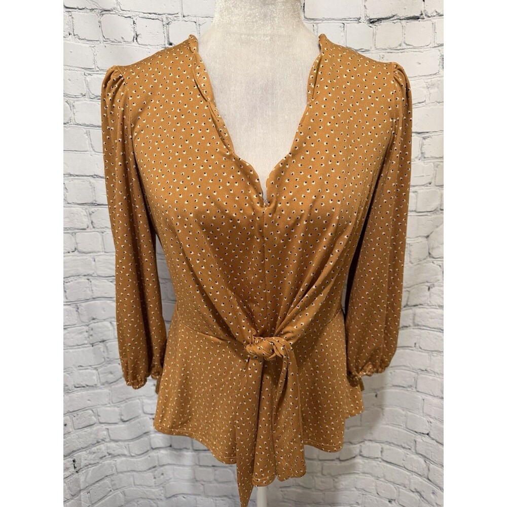 Meraki polka dot peplum blouse in mustard/orange Size Large